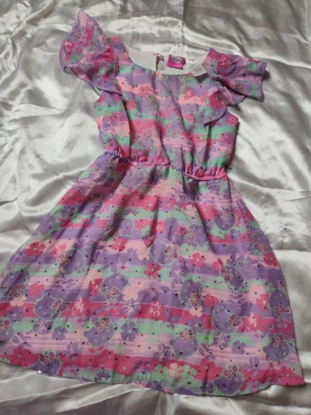 Hello Kitty Dress Pink Lilac Flutter Sleeves Size XS (4/5)